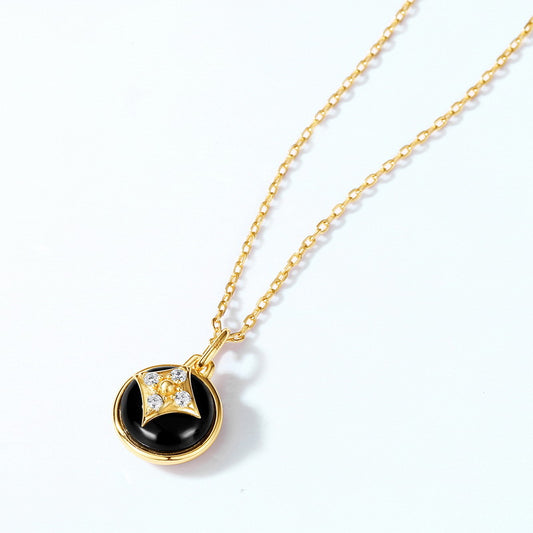 S925 Sterling Silver Jewelry Pendants Natural Black Onyx Gemstone Round Style Necklace Charms