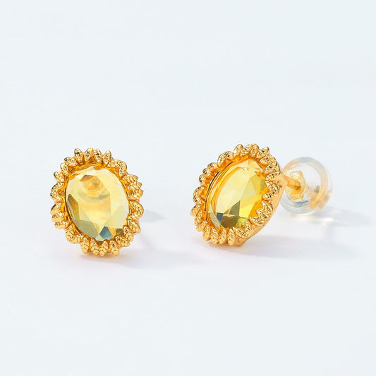 S925 Sterling Silver Jewelry Earrings Citrine Gemstone Sunflower Style Stud Earrings