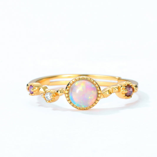S925 Sterling Silver Jewelry Rings Gold Plating Opal Gemstone Vintage Style Rings