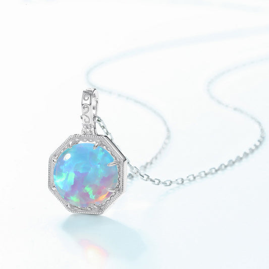 S925 Sterling Silver Jewelry Pendant Magical Color Opal Gemstone Luxury Necklace Pendant
