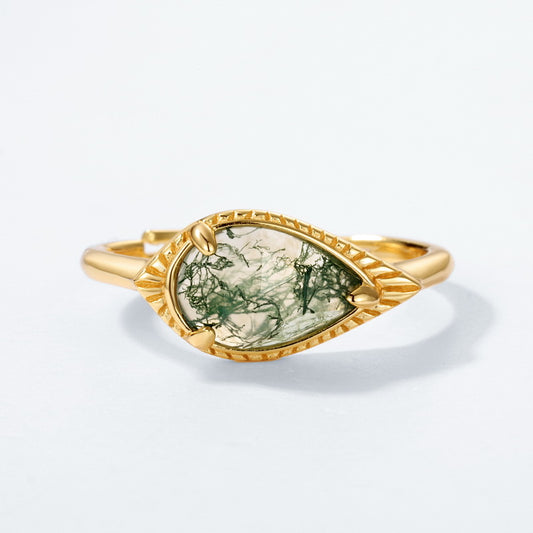 S925 Sterling Silver Jewelry Ring Natural Moss Agate Gemstone Unique Design Luxury Rings