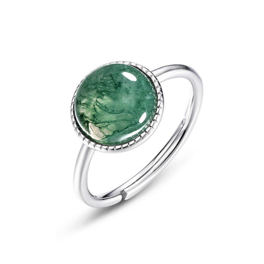 S925 Sterling Silver Jewelry Ring Natural Amber Geometric Round Style Simple Luxury Rings