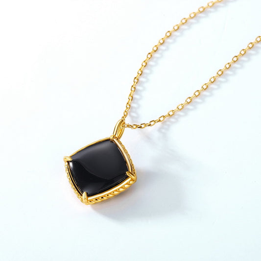 S925 Sterling Silver Jewelry Pendants Natural Black Onyx Gemstone Diamond Style Necklace Charms