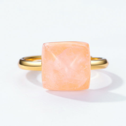 S925 Sterling Silver Jewelry Ring Gold Plating Natural Rose Quartz Simple Luxury Rings