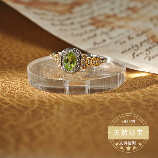 S925 Sterling Silver Fine Jewelry Natural Peridot Gemstone Creative Design Luxury Rings