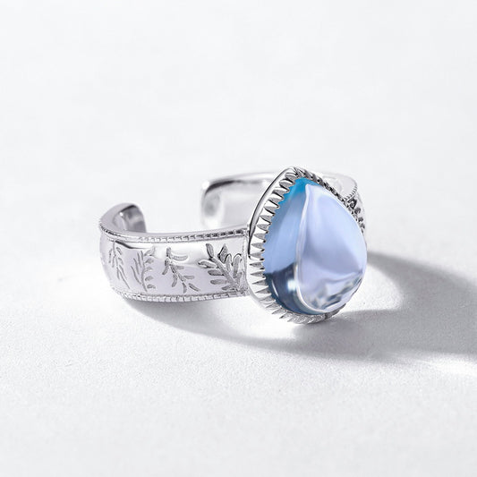 S925 Sterling Silver Jewelry Ring Natural Sky Blue Topaz Gemstone Vintage Style Band Rings