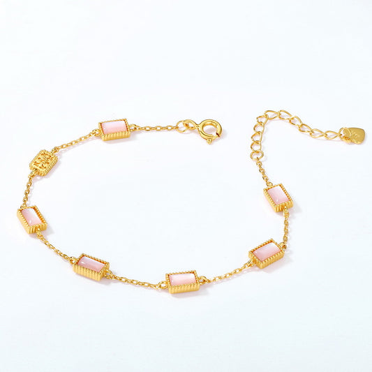 S925 Sterling Silver Jewelry Bracelet Natural Pink Shell Gemstone Charms Bracelets