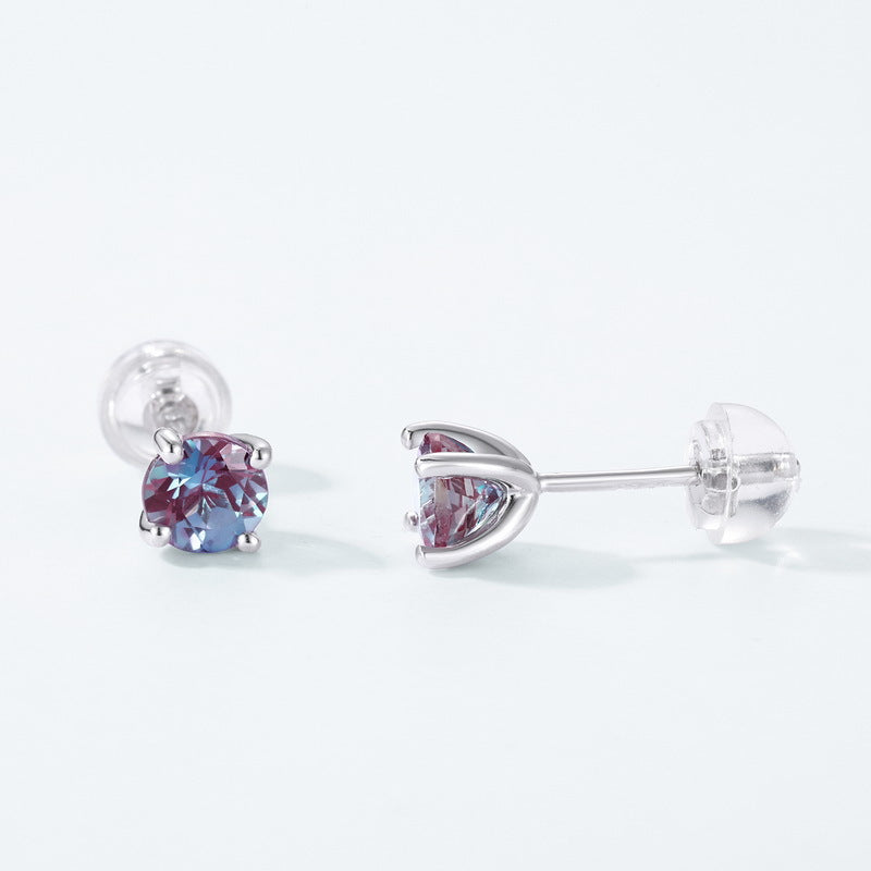 S925 Sterling Silver Jewelry Earrings Alexandrite Gemstone Simple Luxury Earrings
