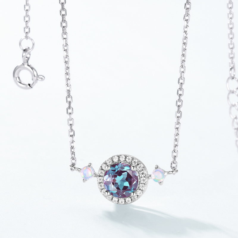 S925 Sterling Silver Jewelry Necklace Alexandrite Gemstone Simple Luxury Choker Necklace