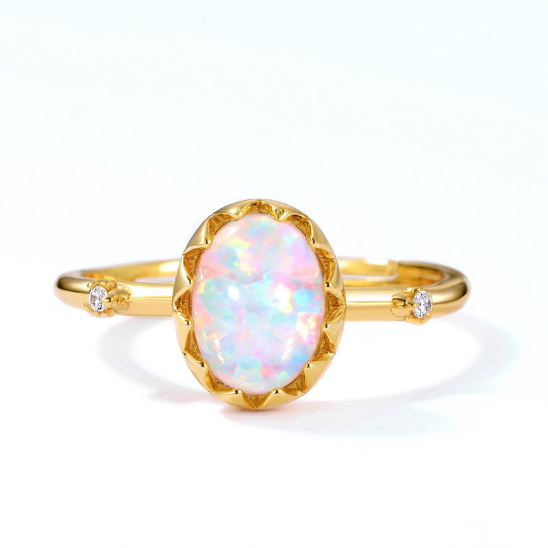 S925 Sterling Silver Jewelry Opal Gemstone Oval Style Simple Luxury Rings