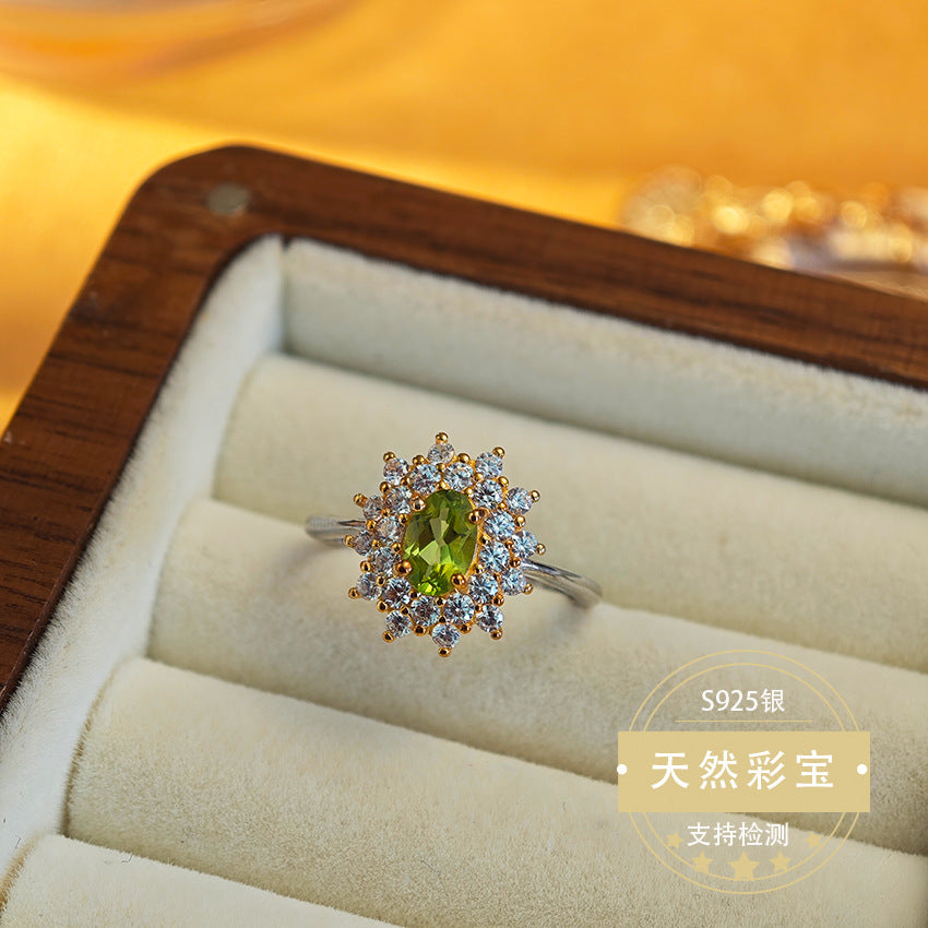 S925 Sterling Silver Fine Jewelry Ring Natural Peridot Gemstone High Luxury Rings