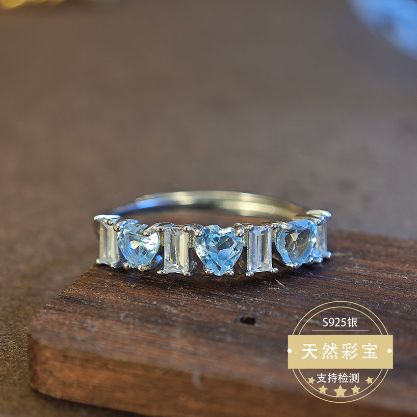 Natural Topaz Gemstone Fine Jewelry 925 Sterling Silver Heart Style Light Luxury Rings