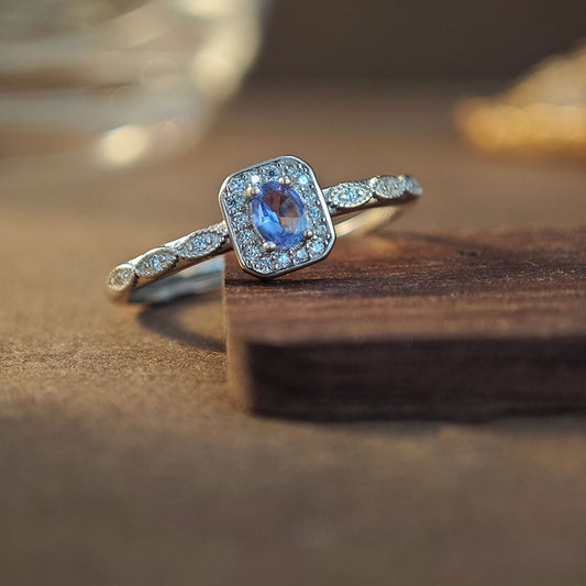 S925 Sterling Silver Jewelry Ring Natural Tanzanite Gemstone Square Style Simple Luxury Rings