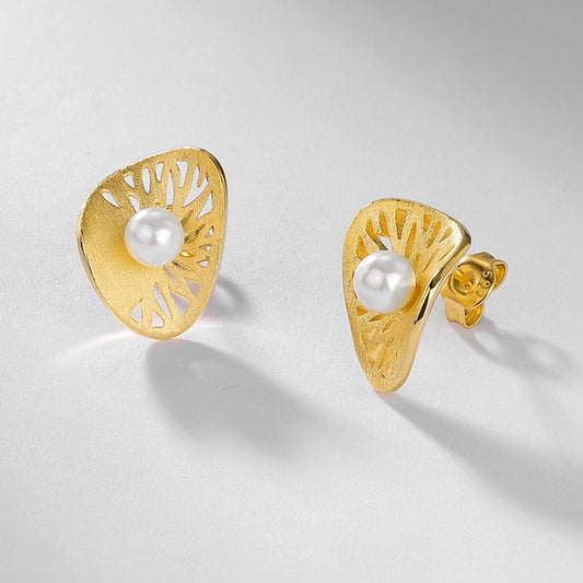 S925 Sterling Silver Jewelry Earrings Hand Made Wire Drawing Craft Silky Surface Shell Pearl Earrings