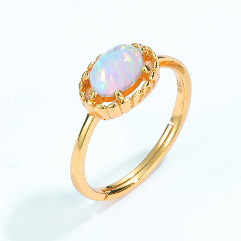 S925 Sterling Silver Jewelry Rings Opal Gemstone Gold Plating Simple Luxury Ring