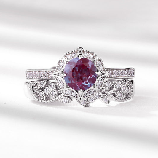 S925 Sterling Silver Jewelry Ring Alexandrite Gemstone Luxury Stacking Rings Set