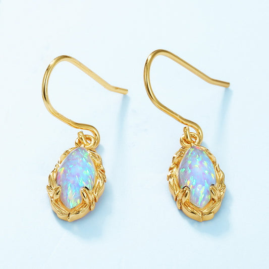 S925 Sterling Silver Jewelry Opal Gemstone Vintage Style Simple Luxury Earrings