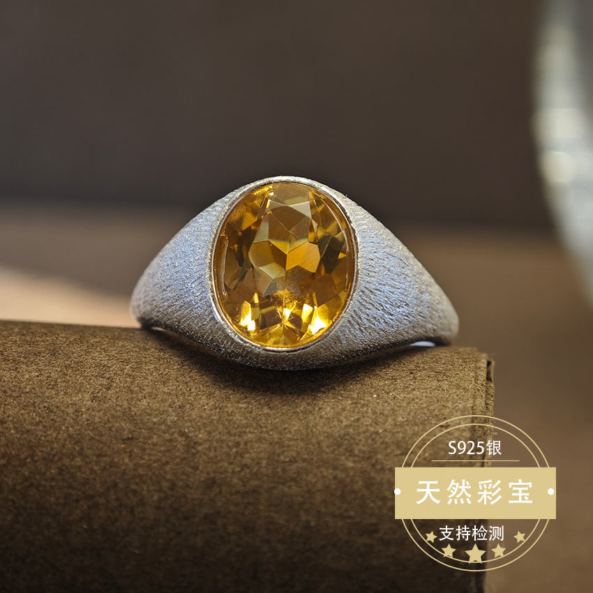 Natural Citrine Gemstone Fine Jewelry 925 Sterling Silver Unique Palace Style Luxury Rings