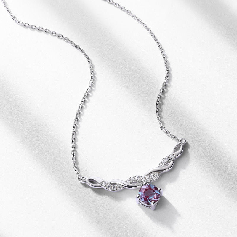 S925 Sterling Silver Jewelry Necklace Alexandrite Gemstone Winding Style Charms Necklace