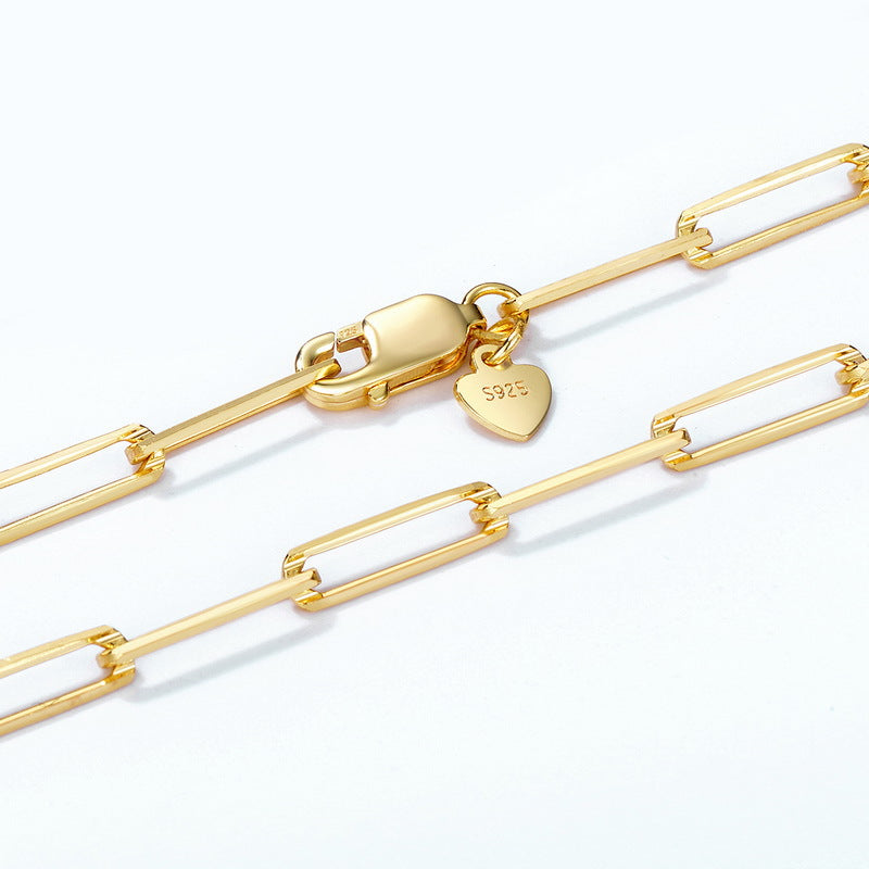 S925 Sterling Silver Jewelry Chain Gold Plating Clip Interlock Style Necklace Chains