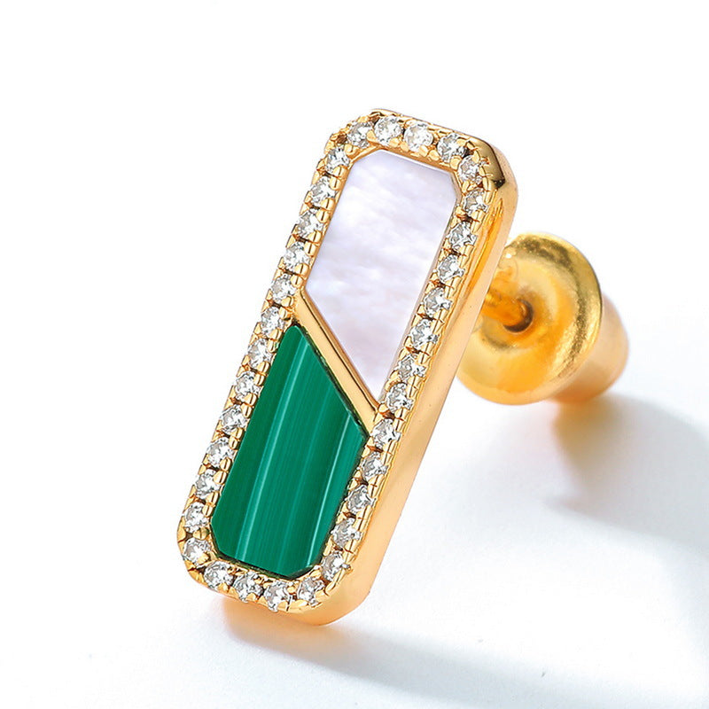 S925 Sterling Silver Jewelry Earrings Natural Malachite Gemstone White Shell Earrings