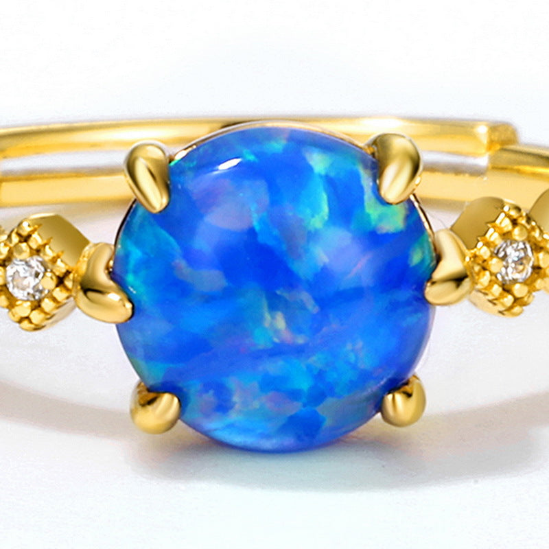 S925 Sterling Silver Jewelry Rings Blue Opal Gemstone Classical Style Refined Rings