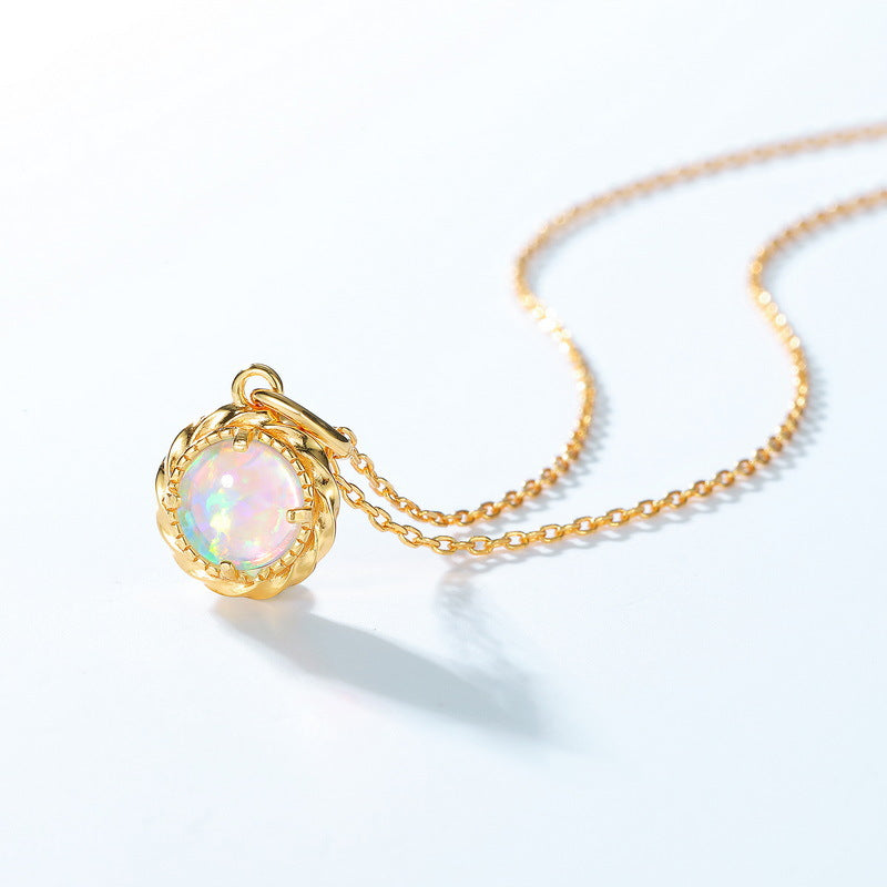 S925 Sterling Silver Jewelry Pendant Magical Color Opal Gemstone Necklace Charms