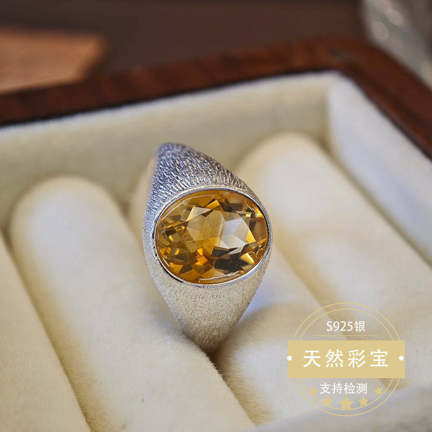 Natural Citrine Gemstone Fine Jewelry 925 Sterling Silver Unique Palace Style Luxury Rings