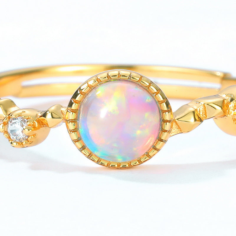 S925 Sterling Silver Jewelry Rings Gold Plating Opal Gemstone Vintage Style Rings