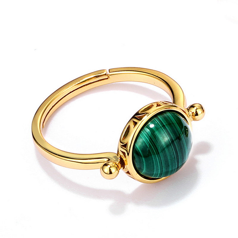 S925 Sterling Silver Jewelry Ring Natural Malachite Gemstone Gold Plating Simple Luxury Rings