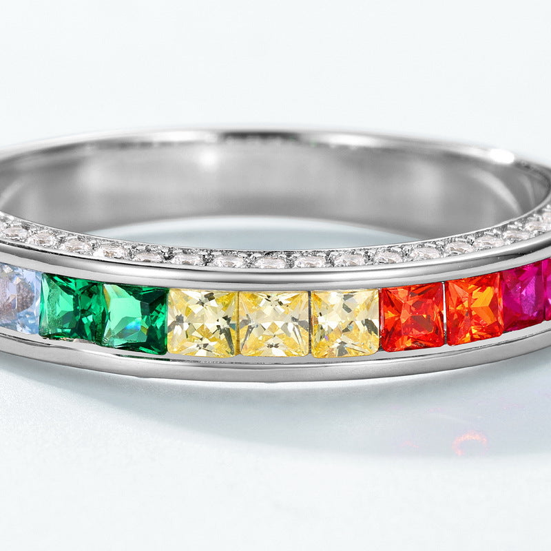 S925 Sterling Silver Jewelry Ring Color Zircon Gemstone Fashion Luxury Band Rings