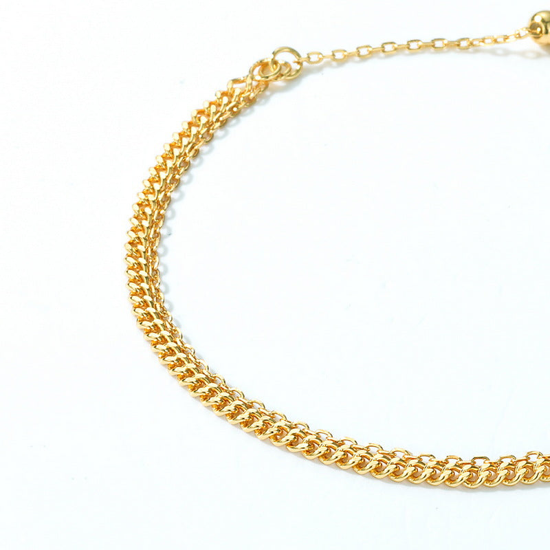 S925 Sterling Silver Jewelry Chain Gold Plating Double Layers Side Chain Bracelet
