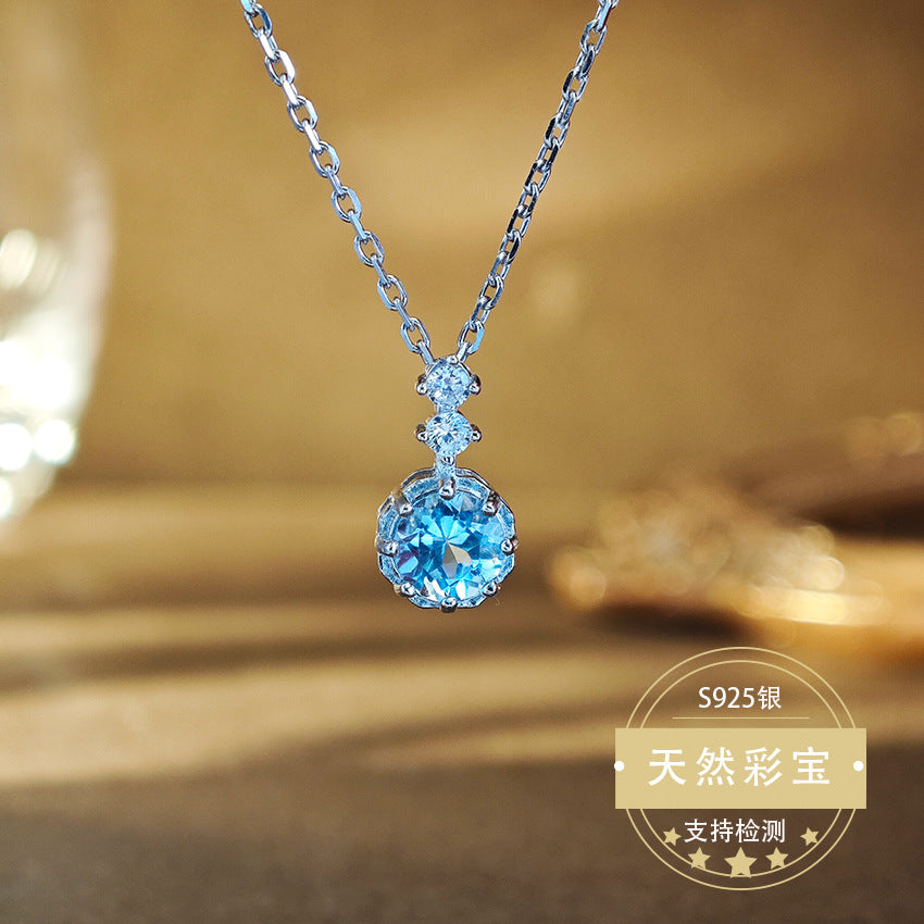Natural Topaz Gemstone Fine Jewelry 925 Sterling Silver Classic Luxury Charms Necklace