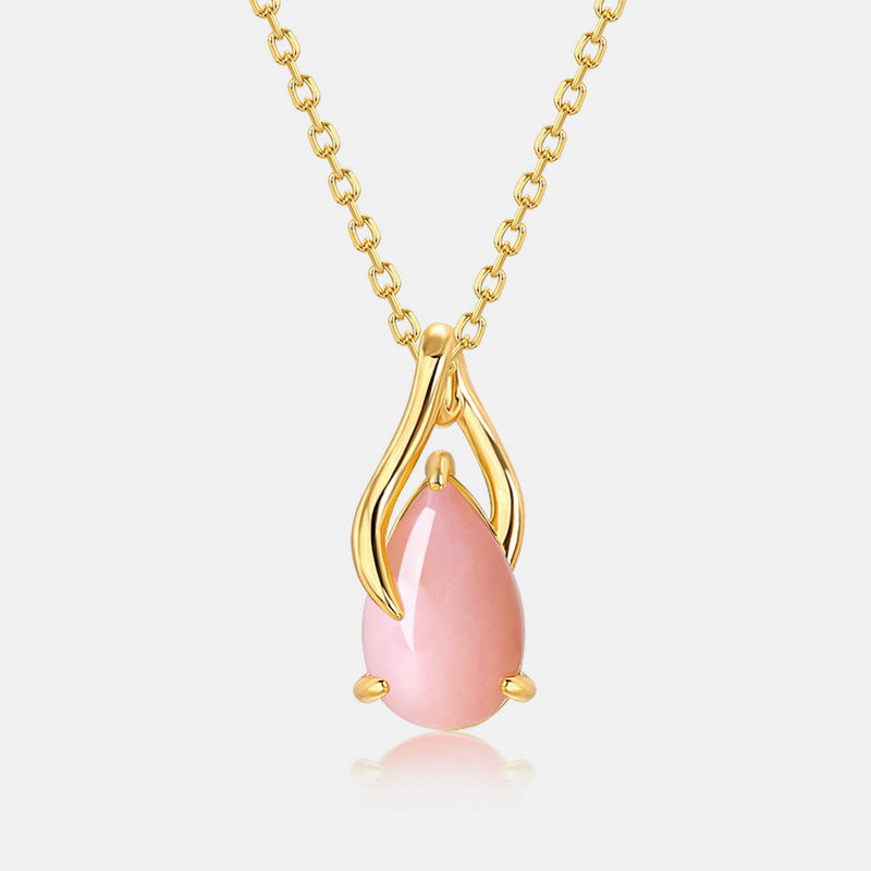 S925 Sterling Silver Jewelry Necklace Natural Pink Opal Gemstone Simple Luxury Necklaces