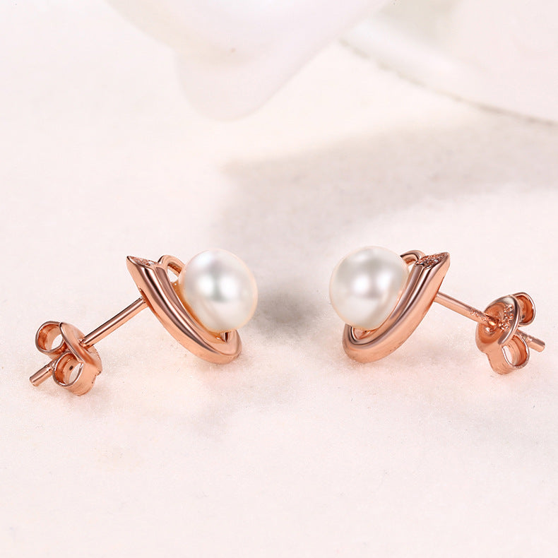 S925 Sterling Silver Jewelry Earrings Natural Freshwater Pearl Gemstone Rose Gold Plating Earrings