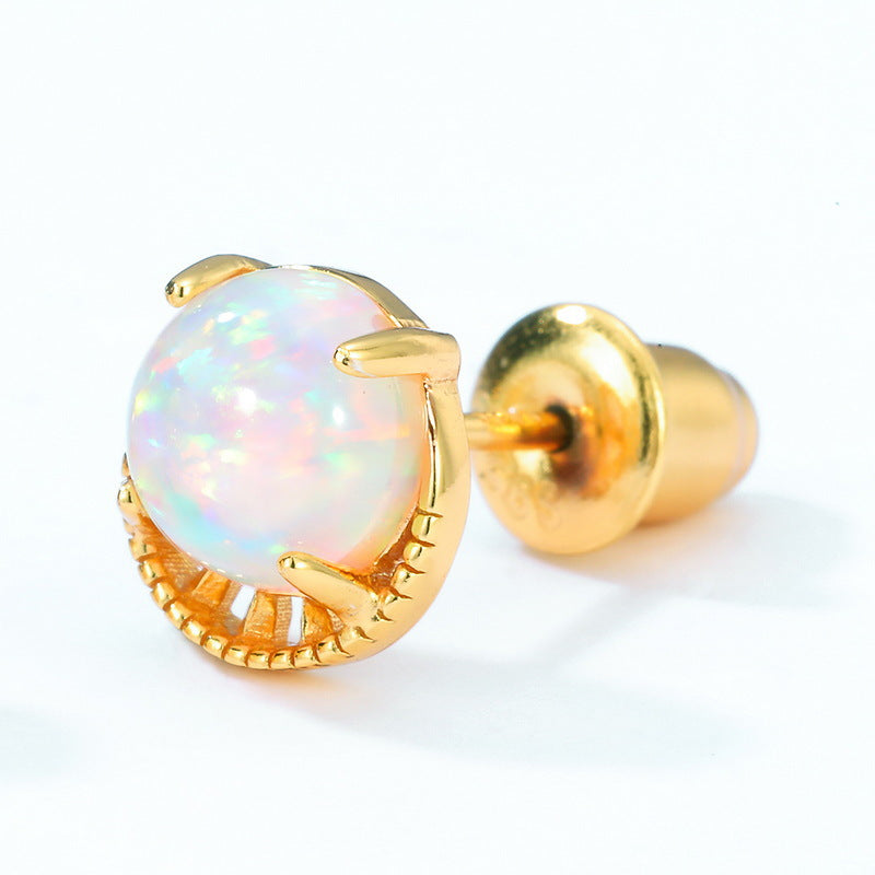 S925 Sterling Silver Jewelry Earrings Gold Plating Opal Gemstone Simple Luxury Stud Earrings