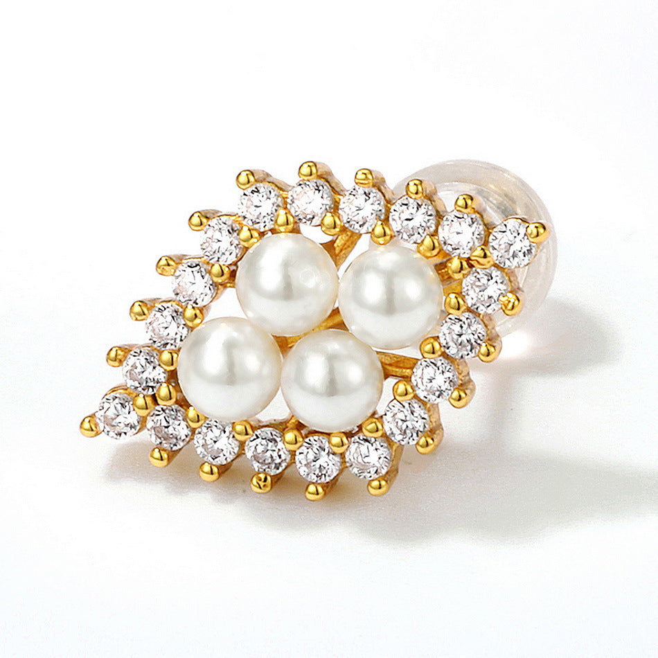 S925 Sterling Silver Jewelry Earrings Shell Pearl Gemstone Folk Style Fashion Earrings