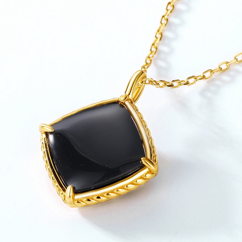 S925 Sterling Silver Jewelry Pendants Natural Black Onyx Gemstone Diamond Style Necklace Charms