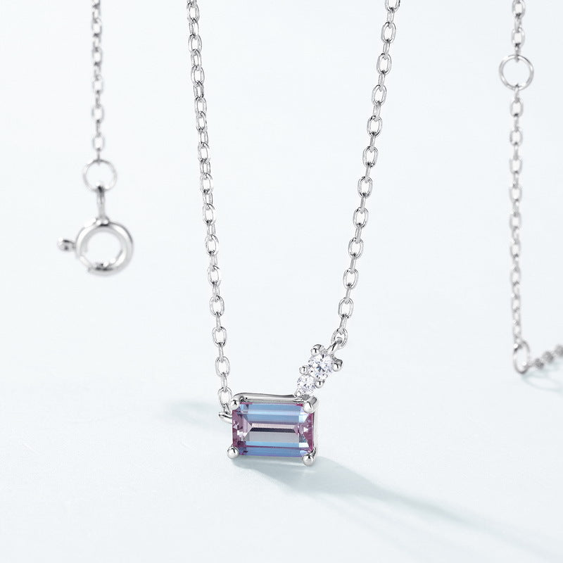 S925 Sterling Silver Jewelry Necklace Alexandrite Gemstone Simple Luxury Charms Necklace