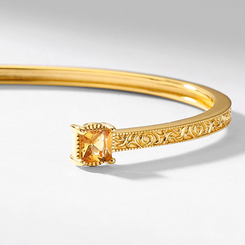 S925 Sterling Silver Jewelry Bangle Natural Citrine Gemstone Opening Style Luxury Bangles