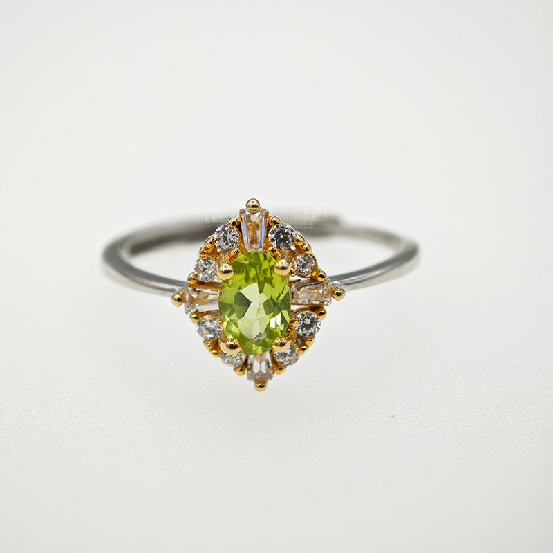 S925 Sterling Silver Jewelry Ring Natural Peridot Gemstone Fashion Style Simple Luxury Rings