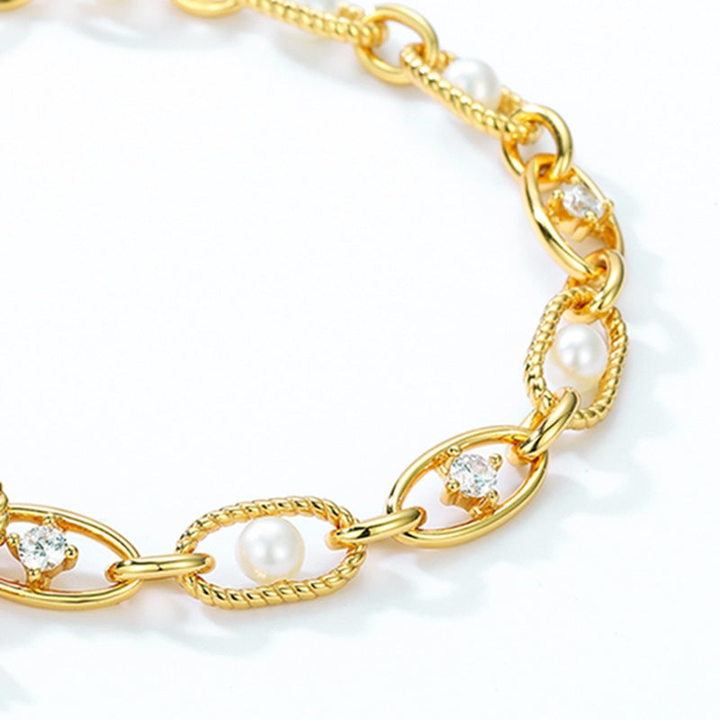 S925 Sterling Silver Jewelry Bracelet Shell Pearl and White Zircon Unique Design Bracelets