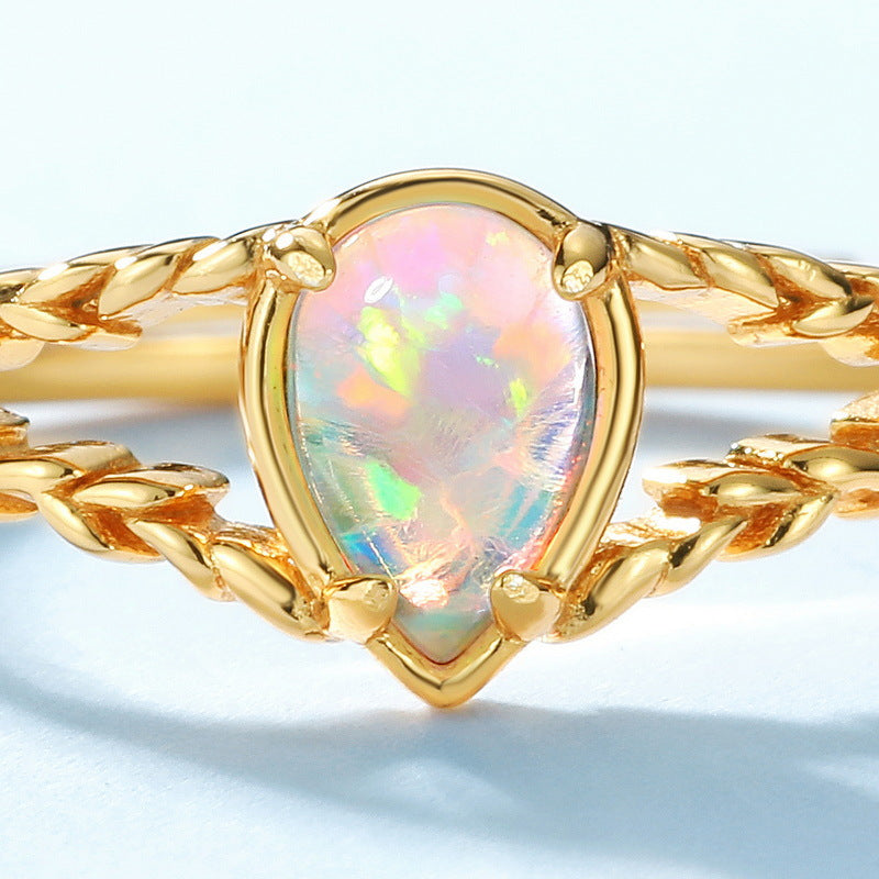 S925 Sterling Silver Jewelry Gold Plating Opal Gemstone Vintage Palace Style Rings