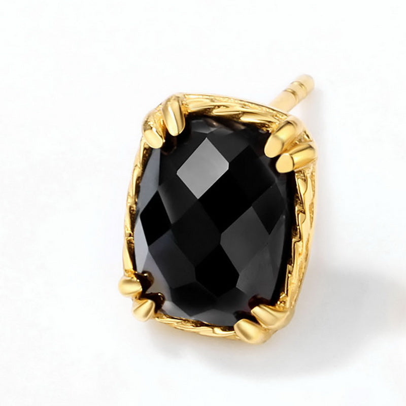 S925 Sterling Silver Jewelry Earrings Natural Black Onyx Gemstone Vintage Style Earrings