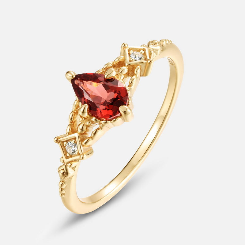 S925 Sterling Silver Jewelry Ring Natural Mozambique Garnet Gemstone Simple Luxury Rings