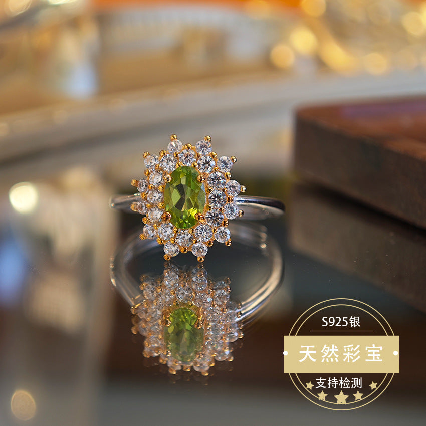 S925 Sterling Silver Fine Jewelry Ring Natural Peridot Gemstone High Luxury Rings