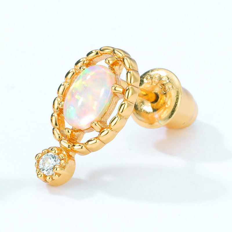 S925 Sterling Silver Jewelry Earrings Opal Gemstone Gold Plating Simple Luxury Earrings