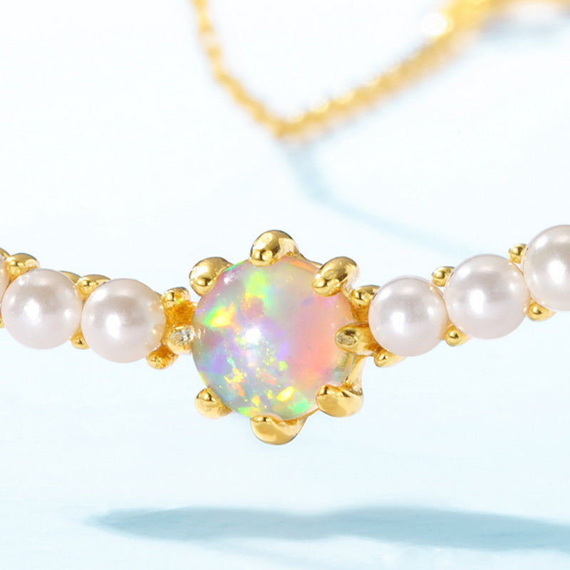 S925 Sterling Silver Jewelry Necklace Gold Plating Opal Gemstone Fashion Luxury Necklace