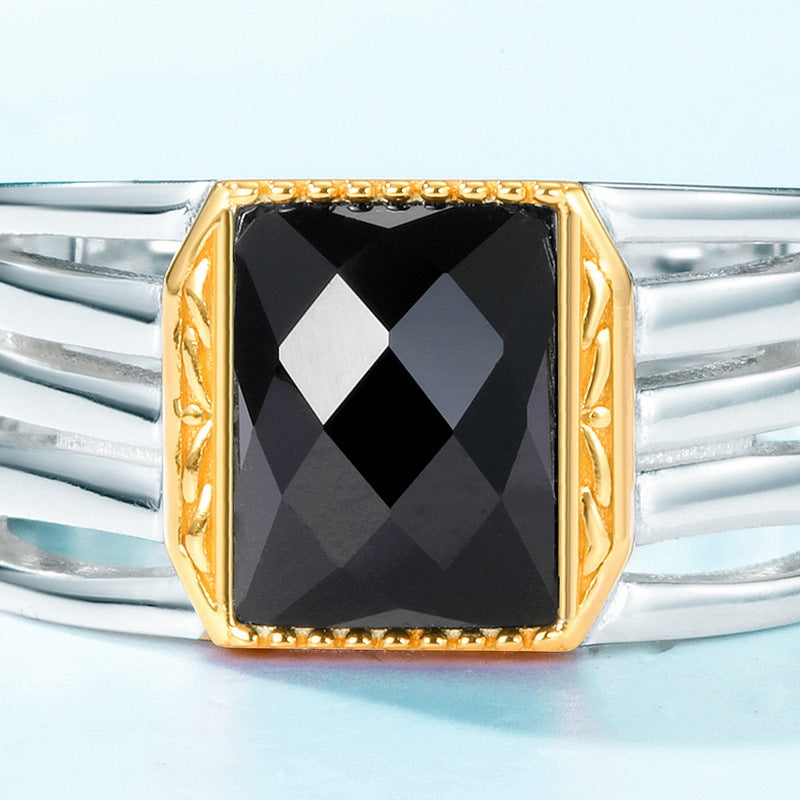 S925 Sterling Silver Jewelry Ring Natural Black Onyx Gemstone Vintage Style Fashion Rings