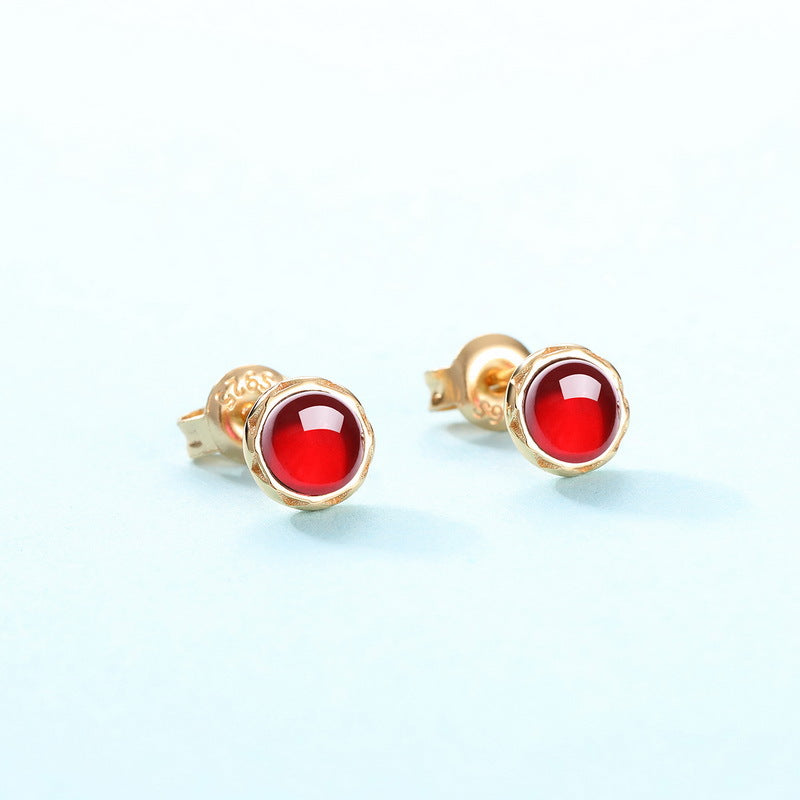 S925 Sterling Silver Jewelry Earrings Natural Mozambique Garnet Gemstone Stud Earrings